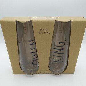 Rae Dunn Set of 2 10oz. Glass Stemless Flutes King & Queen NIB